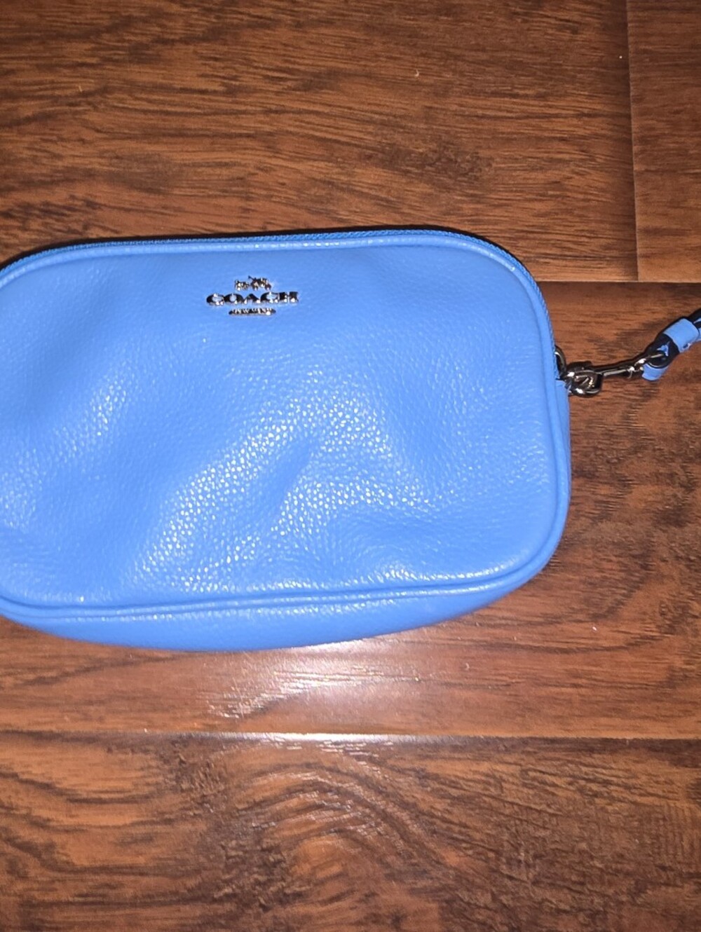 Coach Pebbled Leather Wristlet Bag in Sky Blue